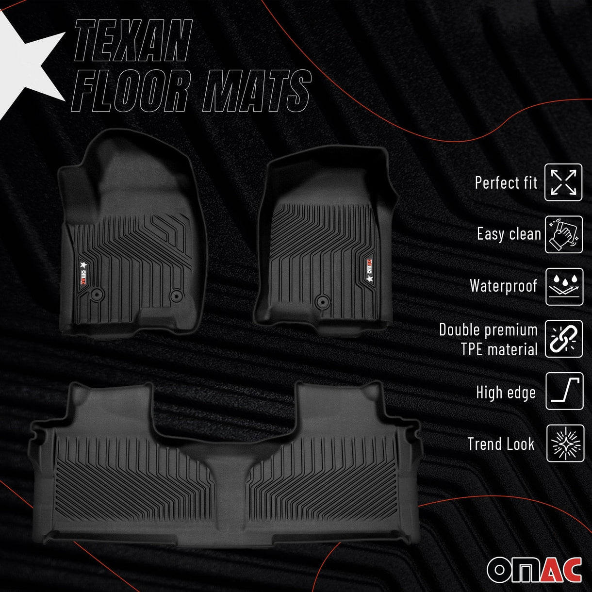 OMAC Floor Mats GMC Yukon 2021-2023 All Weather High Edge Black – Seat ...